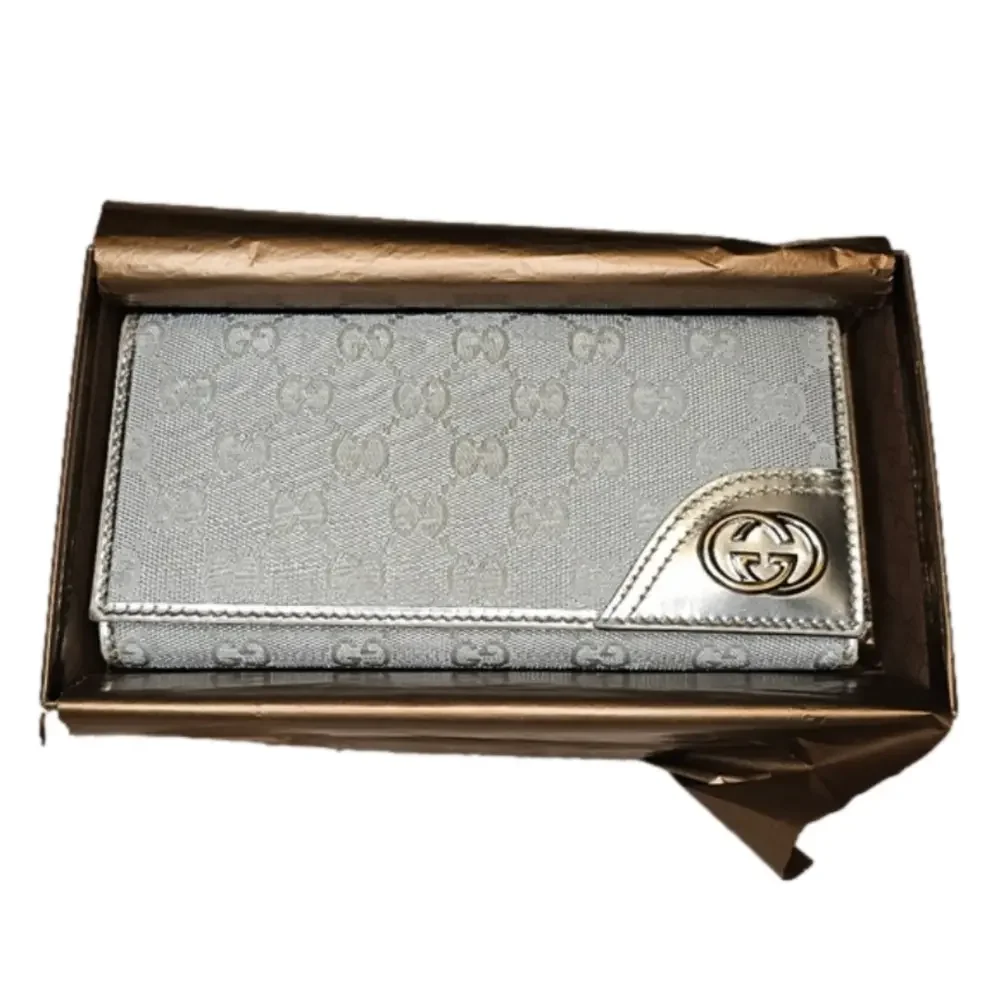 Gucci Rare Silver canvas Long Wallet with Box